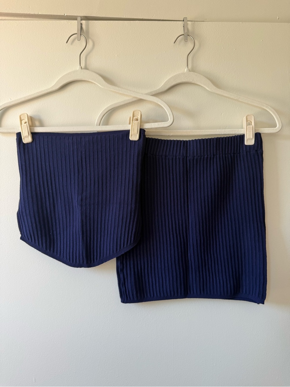 Ribbed Navy Cropped Tube Top and Mini Skirt